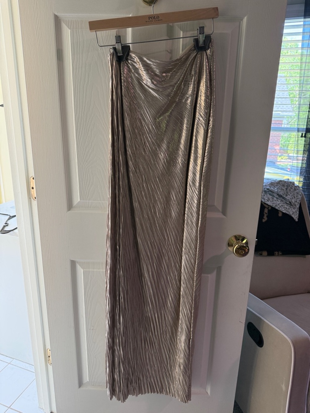 Ralph Lauren Purple Label Metallic Pleated Maxi Skirt - Champagne